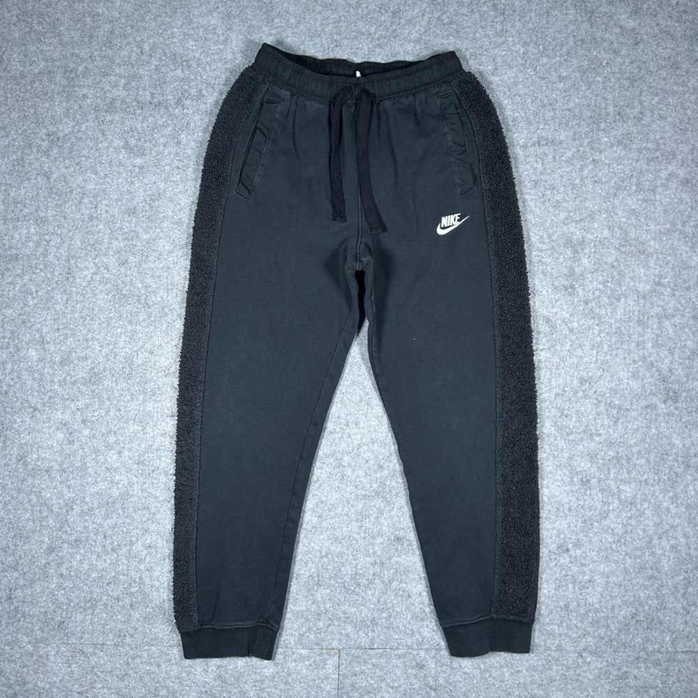 Nike sweatpants womens Large black fleece joggers sherpa side‎ stripe athletic